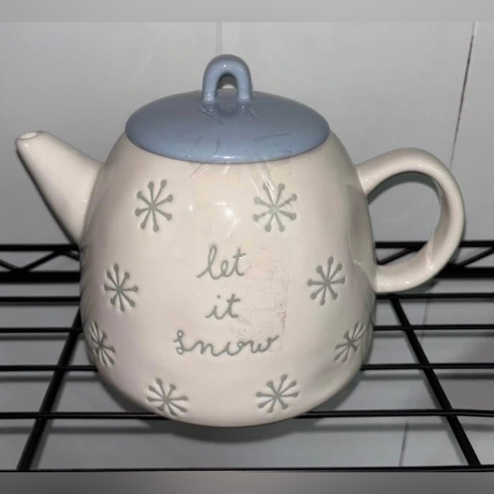 Rae Dunn Cream and Blue Teapot - Let It Snow